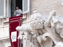 Pope Francis delivers a Regina Coeli address at the Vatican.